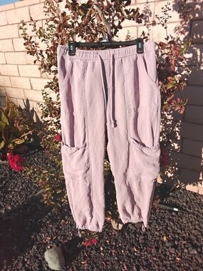 Nicole Miller Men's Cargo Drawstring Pants in Light Lavender